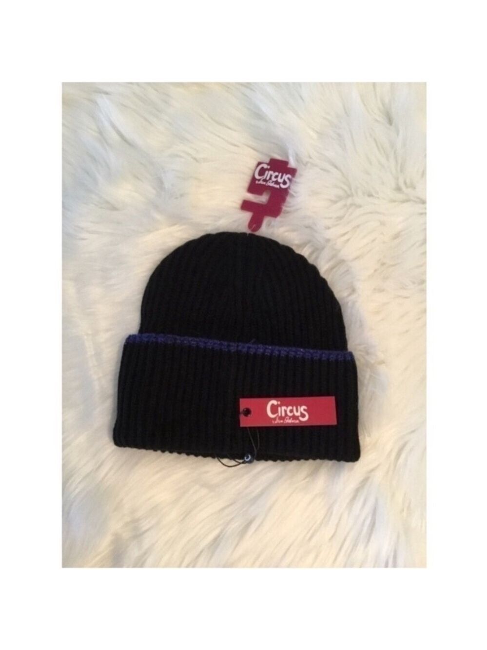 Circus by Sam Edelman Unisex contrast tipping beanie black w/blue metallic trim - Picture 10 of 10